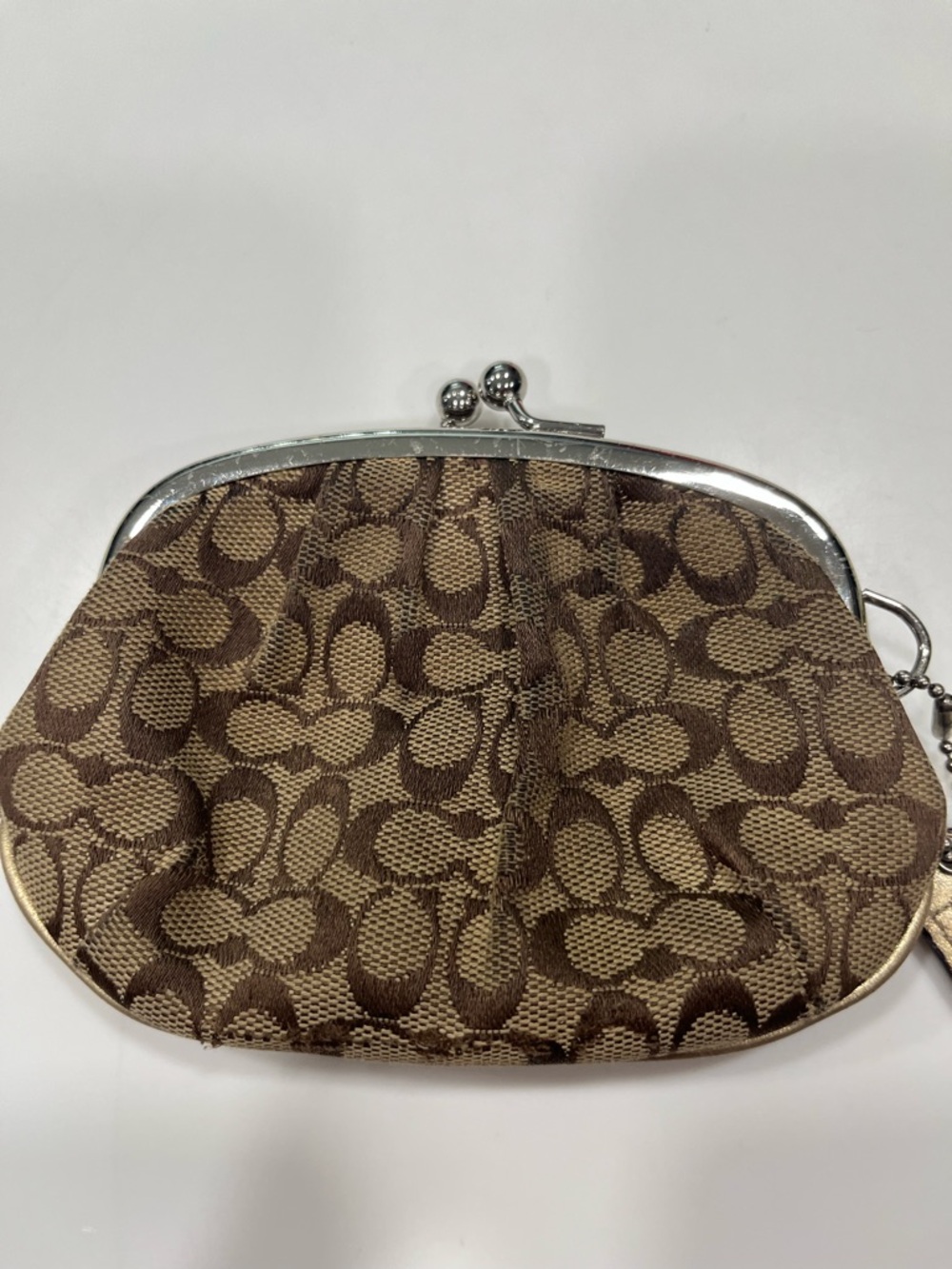 Coach Brown Signature Canvas Kiss-Lock Coin Pouch with Tag - Picture 7 of 7